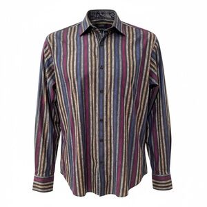 Robert Graham Multicolor Striped Shirt- Size Large 100% Cotton